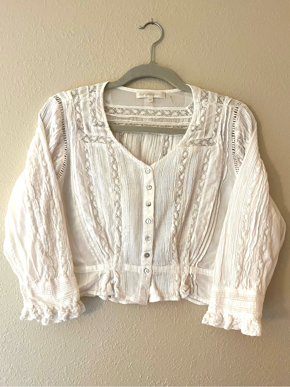LoveShackFancy Nora Heritage 100% Cotton Top in Antique White Size Extra Small